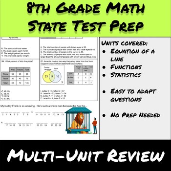 Preview of State Test-Multi-Unit Review-Equation of a Line, Functions, Statistics