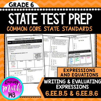 Preview of Writing and Evaluating Expressions 6th Grade State Test Prep