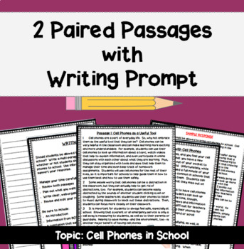 Preview of State Test Prep: Paired Passages with Writing Prompt - Cell Phones in School