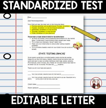 Preview of Standardized Test Letter to Families