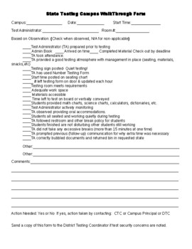 Preview of State Testing Administrator Walk Thru Form