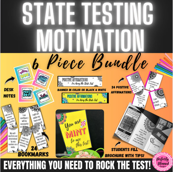 Preview of State Testing Encouragement Bundle Desk Note, Poster, Sign, Bookmarks, Brochure