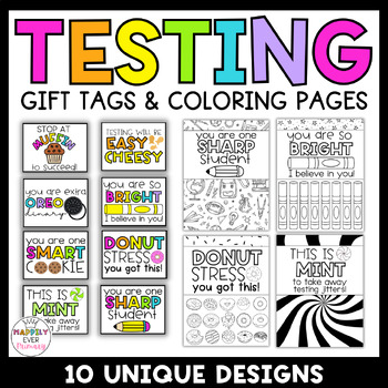Preview of State Testing Encouragement Gift Tags & Coloring Pages Bundle