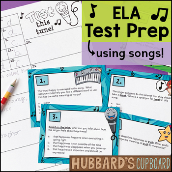 Preview of State Testing Prep Reading Review and Practice Questions with Music - Editable