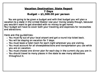 Preview of State Vacation Travel Project