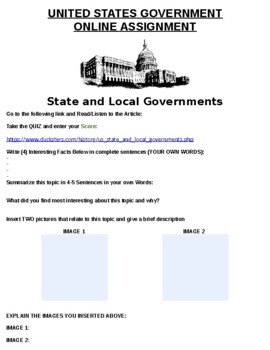 Preview of State and Local Governments Online Assignment W/Article (Microsoft Word)
