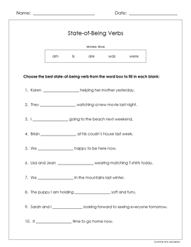 state of being verbs am is are was were grades 1 2 great for