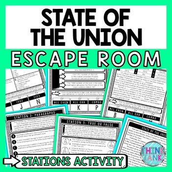 Preview of State of the Union Address Escape Room Stations - Reading Comprehension Activity