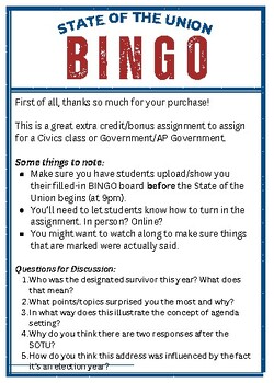 Preview of State of the Union BINGO 2024 *FREE RESOURCE*