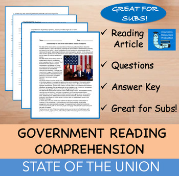 Preview of State of the Union - Reading Comprehension Passage & Questions