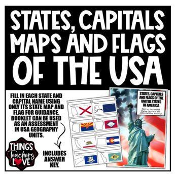 Preview of States, Capitals, Maps & Flags of the USA Activity/Assessment Booklet, Geography