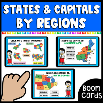 Preview of States & Capitals by Regions Digital Boom Cards  | Distance Learning