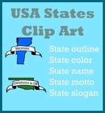 States Clip Art - Outlines, State Color, State Motto and S
