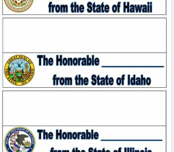 Preview of States Nameplates for Civics / Government Project Legislature