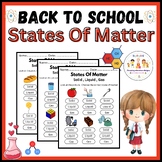 States Of Matter chemistry Activity  Worksheet Back To School