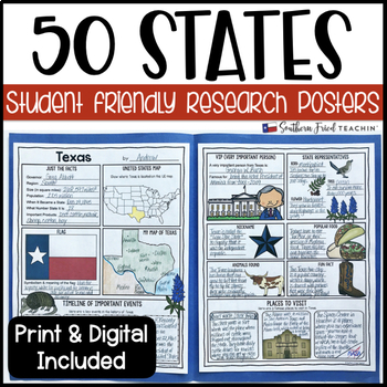 Preview of State (United States) Research Project Posters - Printable & Digital