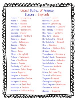 Preview of States and Capitals