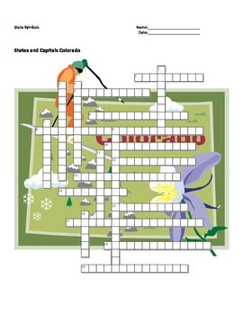 States and Capitals Colorado State Symbols Crossword Puzzle by Sunflower