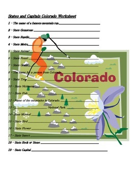 States and Capitals Colorado State Symbols Crossword Puzzle by Sunflower