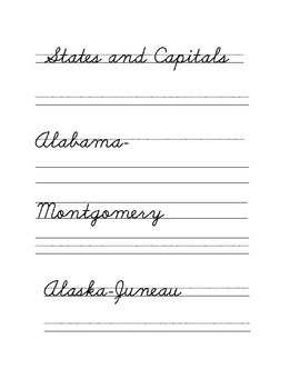 Preview of States and Capitals Cursive Writing Practice