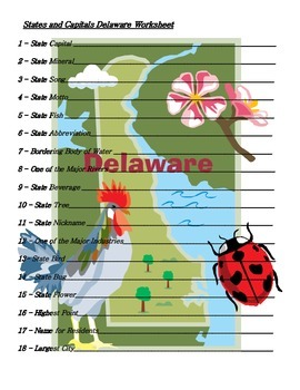 States and Capitals Delaware State Symbols Crossword Puzzle by Sunflower