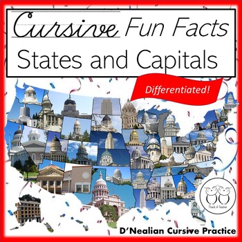 Preview of States and Capitals Fun Facts Cursive Practice for Google