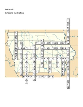 States and Capitals Iowa State Symbols Crossword Puzzle by Sunflower