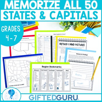 Preview of States and Capitals Memorization Research Activity 50 States by Region