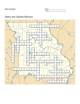 States and Capitals Missouri State Symbols Crossword Puzzle by Sunflower