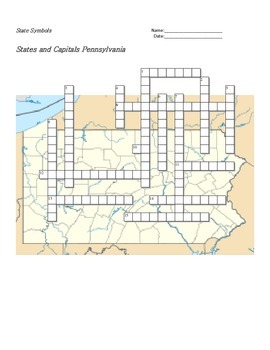States and Capitals Pennsylvania State Symbols Crossword Puzzle by