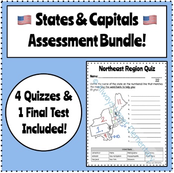 Preview of States and Capitals Quiz & Test Bundle! Social Studies Print and Go!