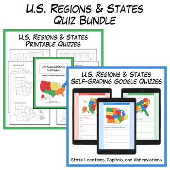 Preview of States and Capitals Quizzes Bundle | Digital & Printable