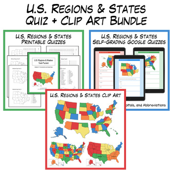 Preview of States and Capitals Quizzes + Clip Art Bundle
