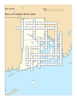 States and Capitals Rhode Island State Symbols Crossword Puzzle by