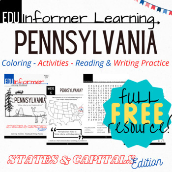 Preview of States and Capitals Series, Pennsylvania Workbook, Printable & Digital Workbook