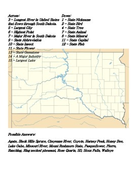 States and Capitals South Dakota State Symbols Crossword Puzzle by