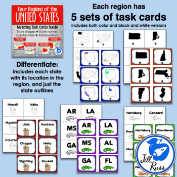 Download States and Capitals Task Cards Bundle {Four Regions of the ...