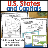 States and Capitals Task Cards and Worksheets