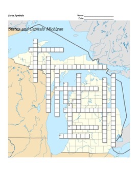 States and Capitals Michigan State Symbols Crossword Puzzle by Sunflower