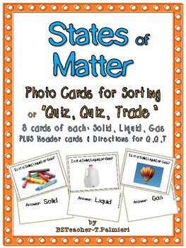 Preview of States of Matter - 24 Photo cards for Sorting or Quiz, Quiz, Trade - FREEBIE!