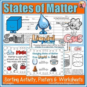 Preview of States of Matter activities, worksheets, definition cards and posters