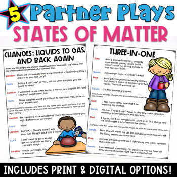 Preview of States of Matter: 5 Science Partner Play Scripts with a Comprehension Worksheet