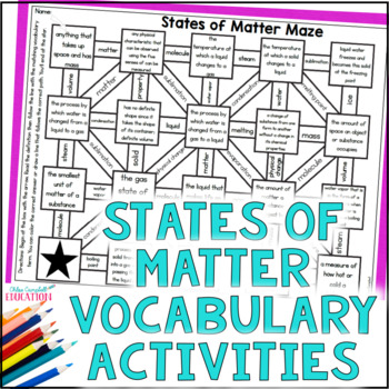 Preview of States of Matter Activities - 5th Grade Science Vocabulary - Word Searches Mazes