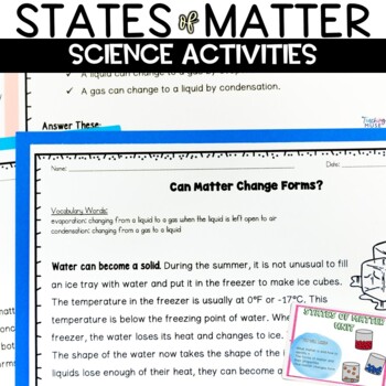 Preview of States of Matter Worksheets Activity Solids Liquids Gases