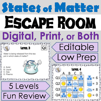 Preview of States of Matter Activity: Digital Escape Room Science Game: Solid, Liquid, Gas