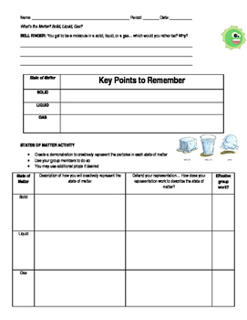 Preview of States of Matter Activity: Solids, Liquids, & Gases