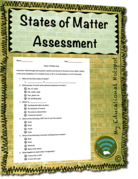 Preview of States of Matter Multiple Choice Assessment