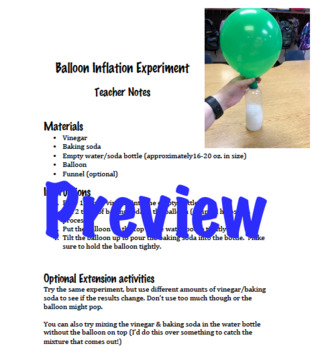 Preview of States of Matter - Balloon Inflation Experiment (Baking Soda & Vinegar)