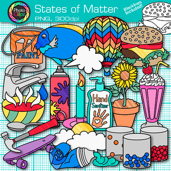 Preview of States of Matter Clipart Images: Solid, Liquid, Gas Clip Art Transparent PNG B&W
