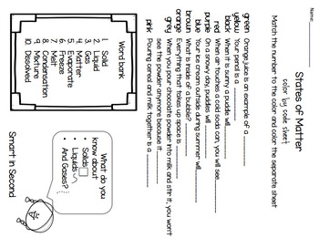 States of Matter Color by Number by Smart in Second | TpT